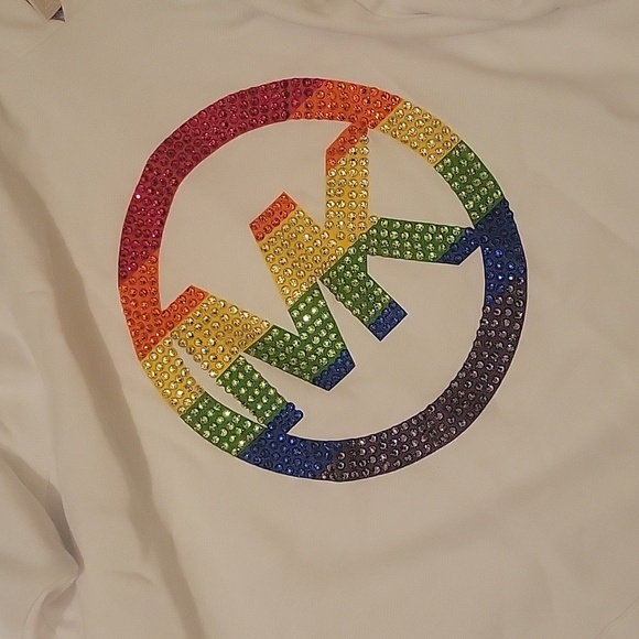 Michael Kors Rainbow logo cotton terry hoodie cutout dress Coastal Summer - Picture 2 of 10